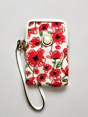 Coach Red Floral Poppy Camera Wristlet Wallet